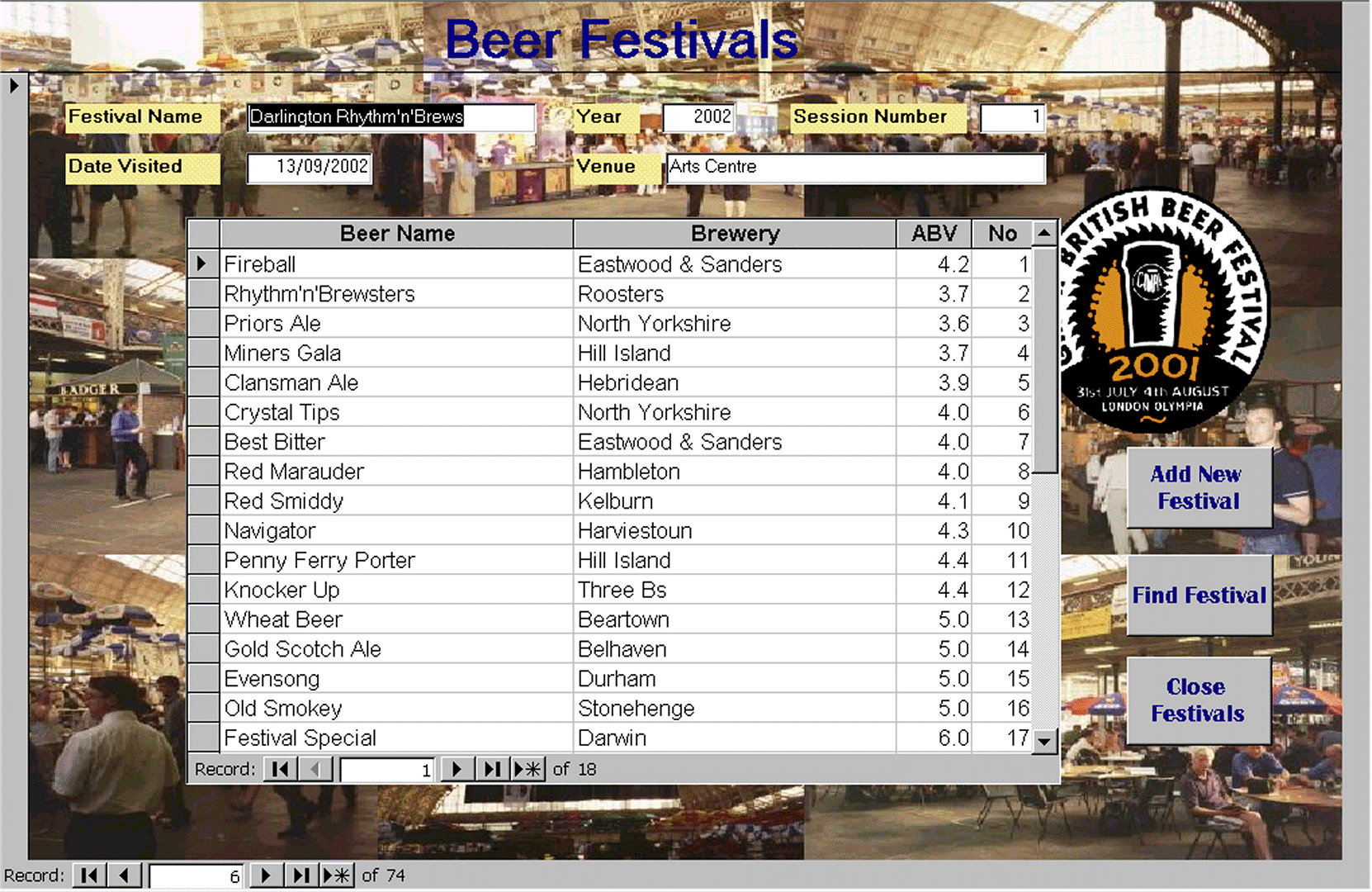 Festivals form - record beers tried at beer festivals